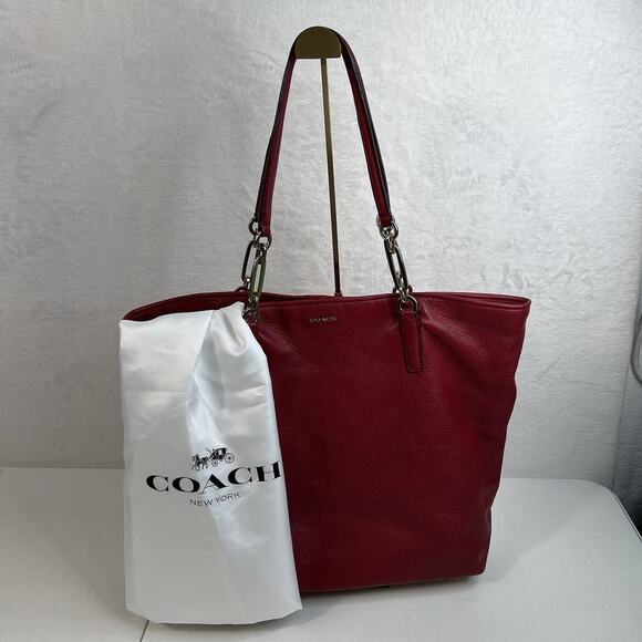 Coach Madison Bag North/South Large Tote Pebbled Leather in Scarlet Red Purse - Picture 3 of 16